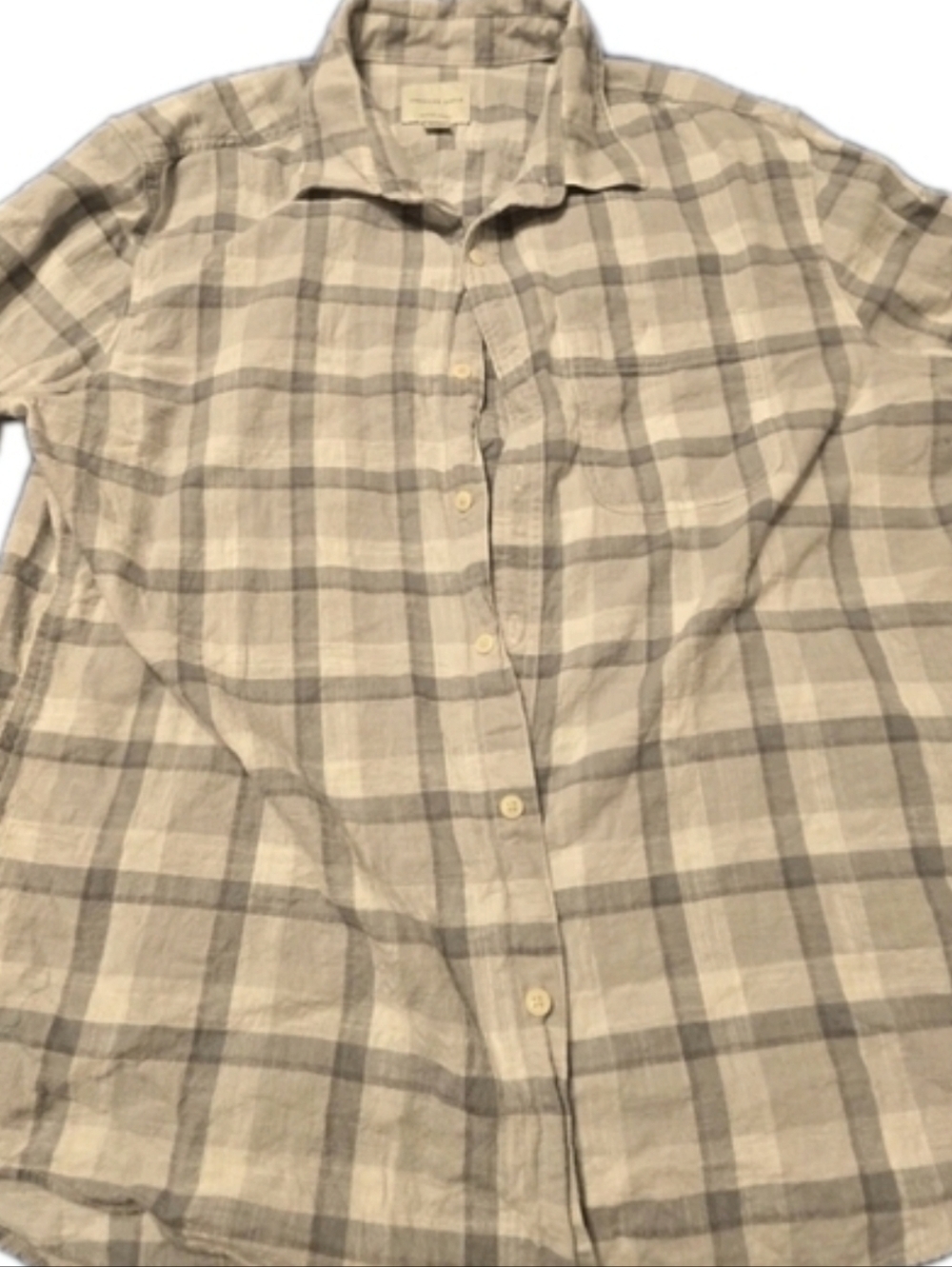 American Eagle Super Soft Plaid Button Down Shirt Gray And White – Men’s XL